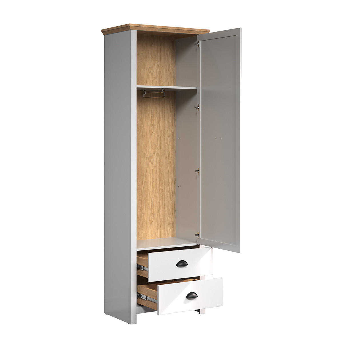 Garderobenschrank 1 Tür und 2 Schubladen B65 cm – LANDSIDE - Grau, Holzwerkstoff (65/201/41cm) - ebuy24