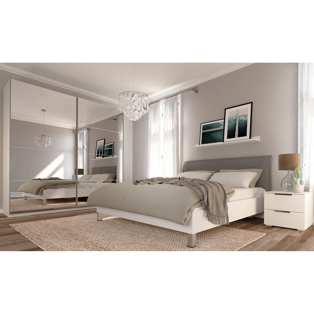 SCHWEBETÜRENSCHRANK - Weiß, Glas/Holzwerkstoff (225/236/68cm) - home24