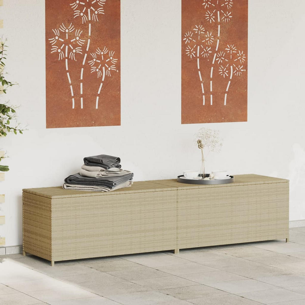 GARTENTRUHE Beige 469L Poly Rattan - Beige, Kunststoff (200/100/50cm) - furnicato
