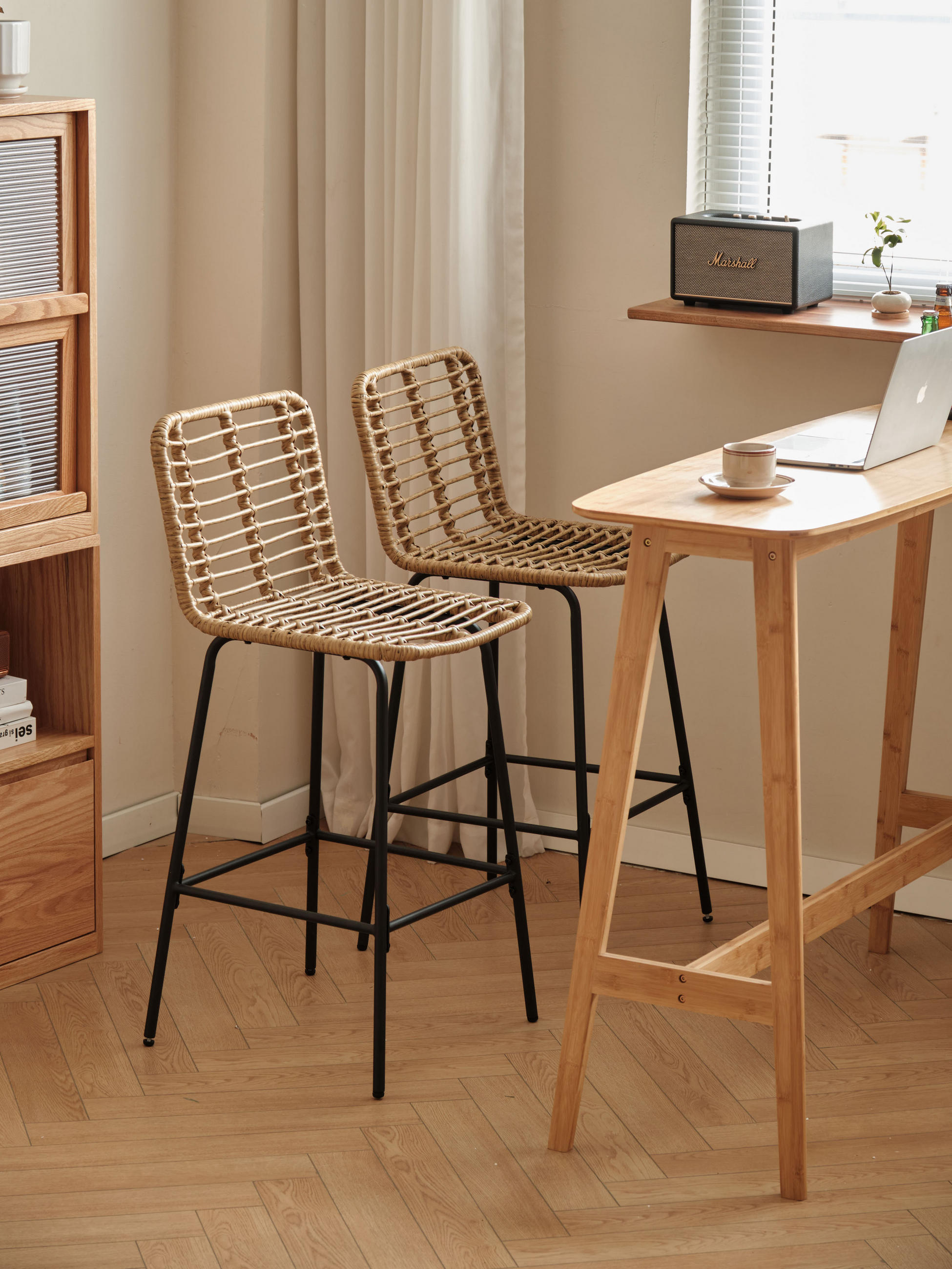 BARHOCKER 2er-Set Rattan Braun - Braun, Holz (47.5/103/47cm) - Nordlys