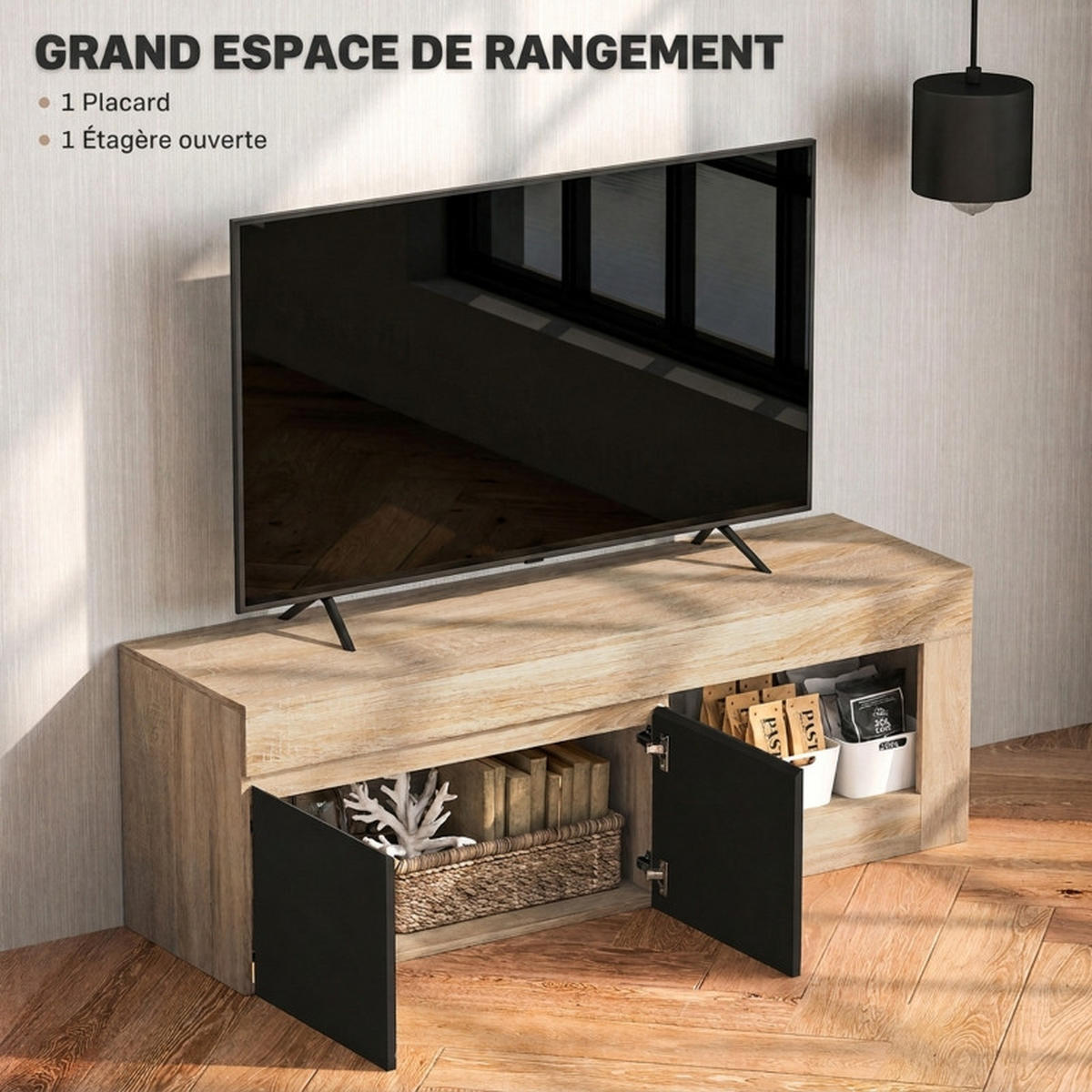 TV-MÖBEL Schwarz 1 Stück - Schwarz, Holzwerkstoff (140/48/40cm) - GiPP