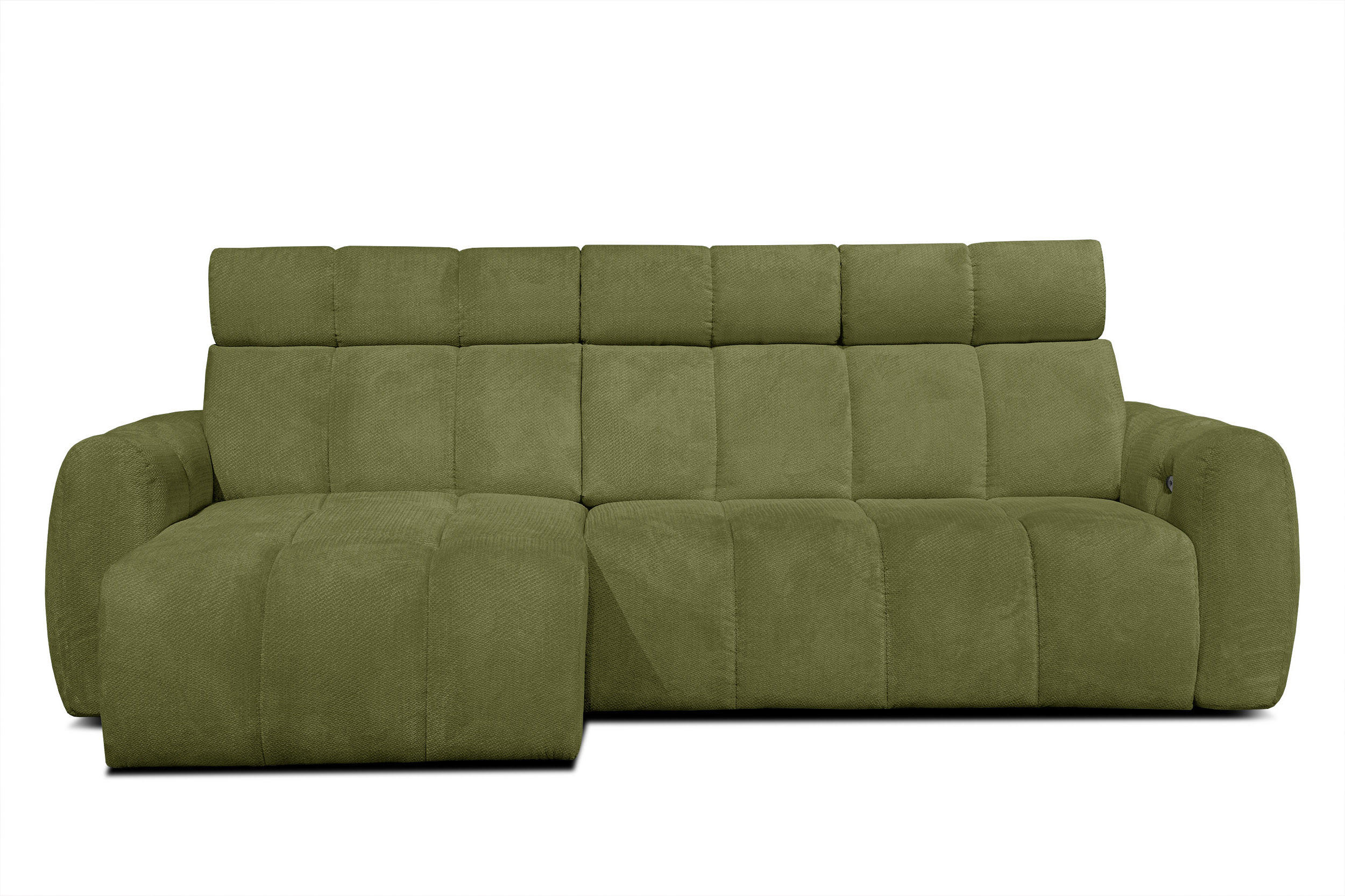 ECKSOFA KIMI 3-Sitzer, ausziehbarer Sitz, verstellbare Kopfstützen, olivgrün - Schwarz/Olivgrün, Holzwerkstoff/Textil (270/160cm) - Courtois Laville