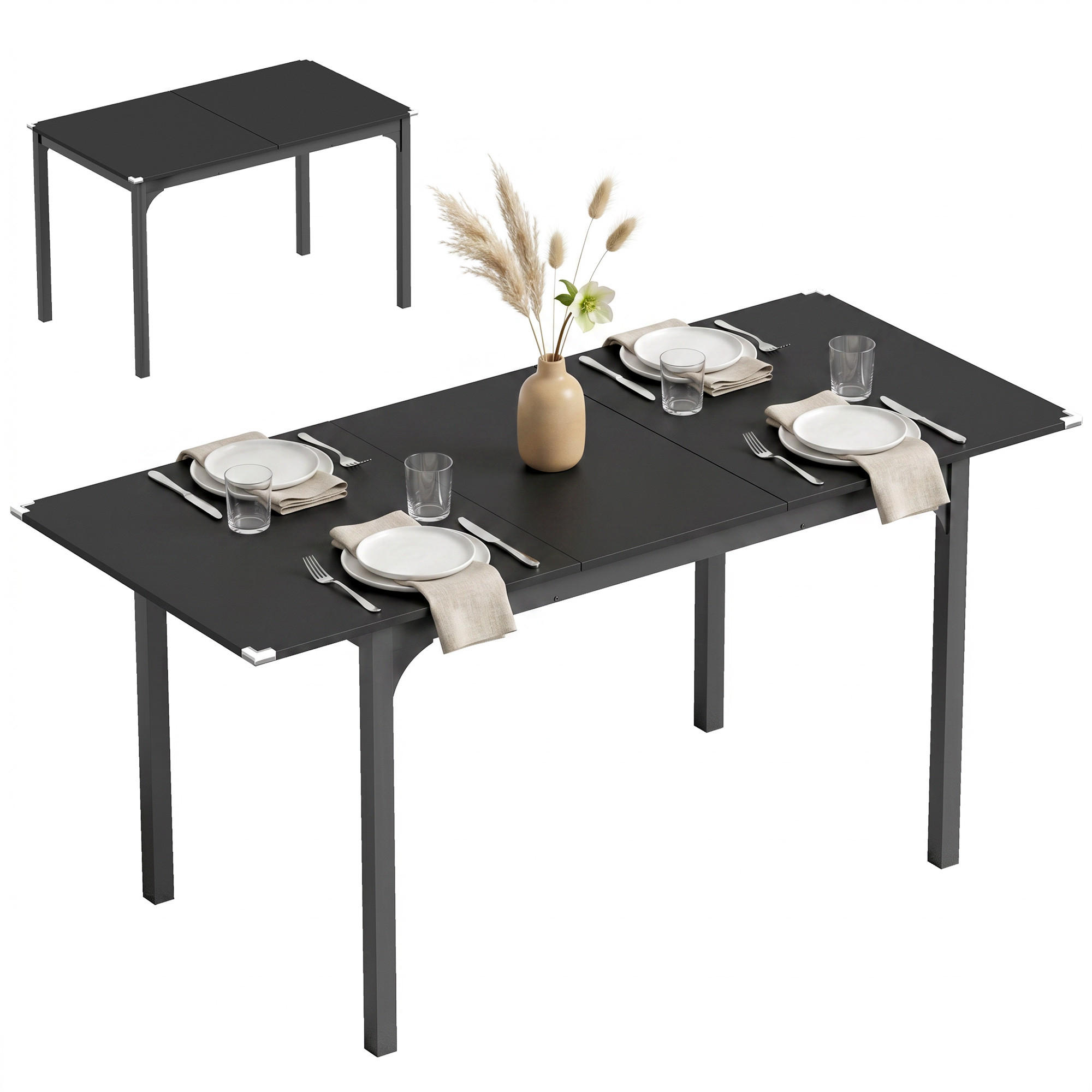 ESSTISCH Schwarz ausziehbar 120-160/70/75 cm - Schwarz, Metall (160/70/75cm) - PANGIVO