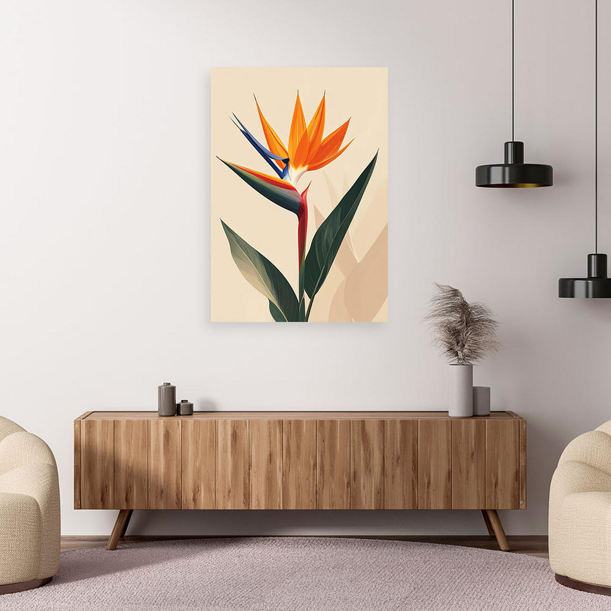 BILD auf Leinwand, Exotische Strelitzienblüte im minimalistischen Stil - Beige, Textil (30/45cm) - Feeby