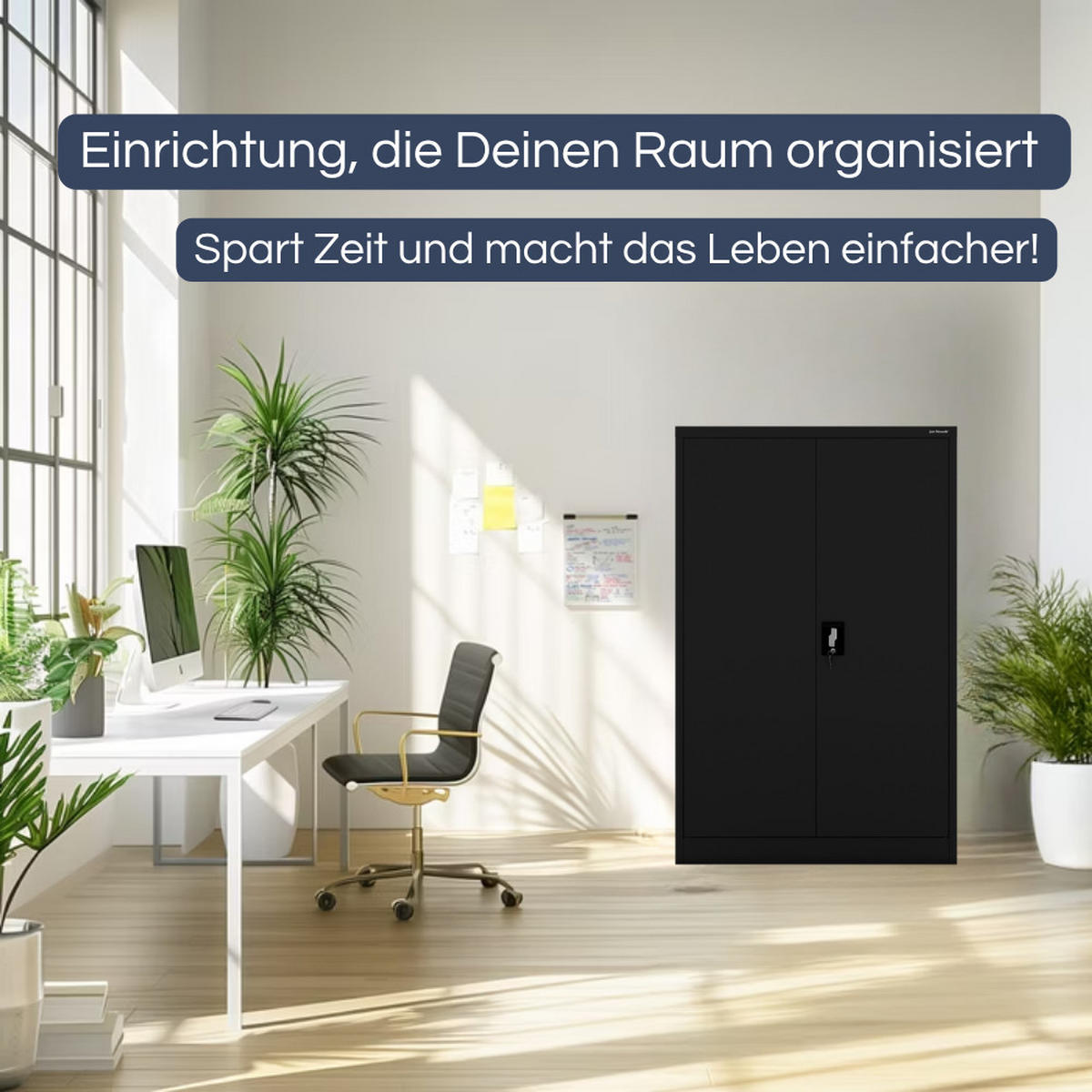 AKTENSCHRANK abschließbar KADO Flügeltüren 140x90x60cm Schwarz - Schwarz, Metall (90/140/60cm) - DELUKE