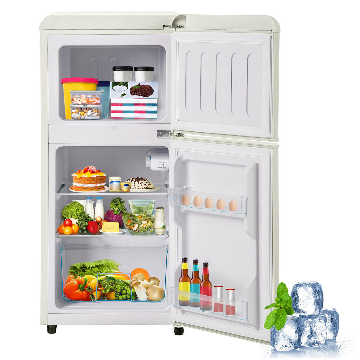KÜHL-GEFRIER-KOMBINATION 60 l, 22 l Gefriervolumen, 45,5 x 88,8 cm, Energieeffizienzklasse E, Cremeweiß - Creme, Metall (45.5/88.8/42cm) - FOHERE