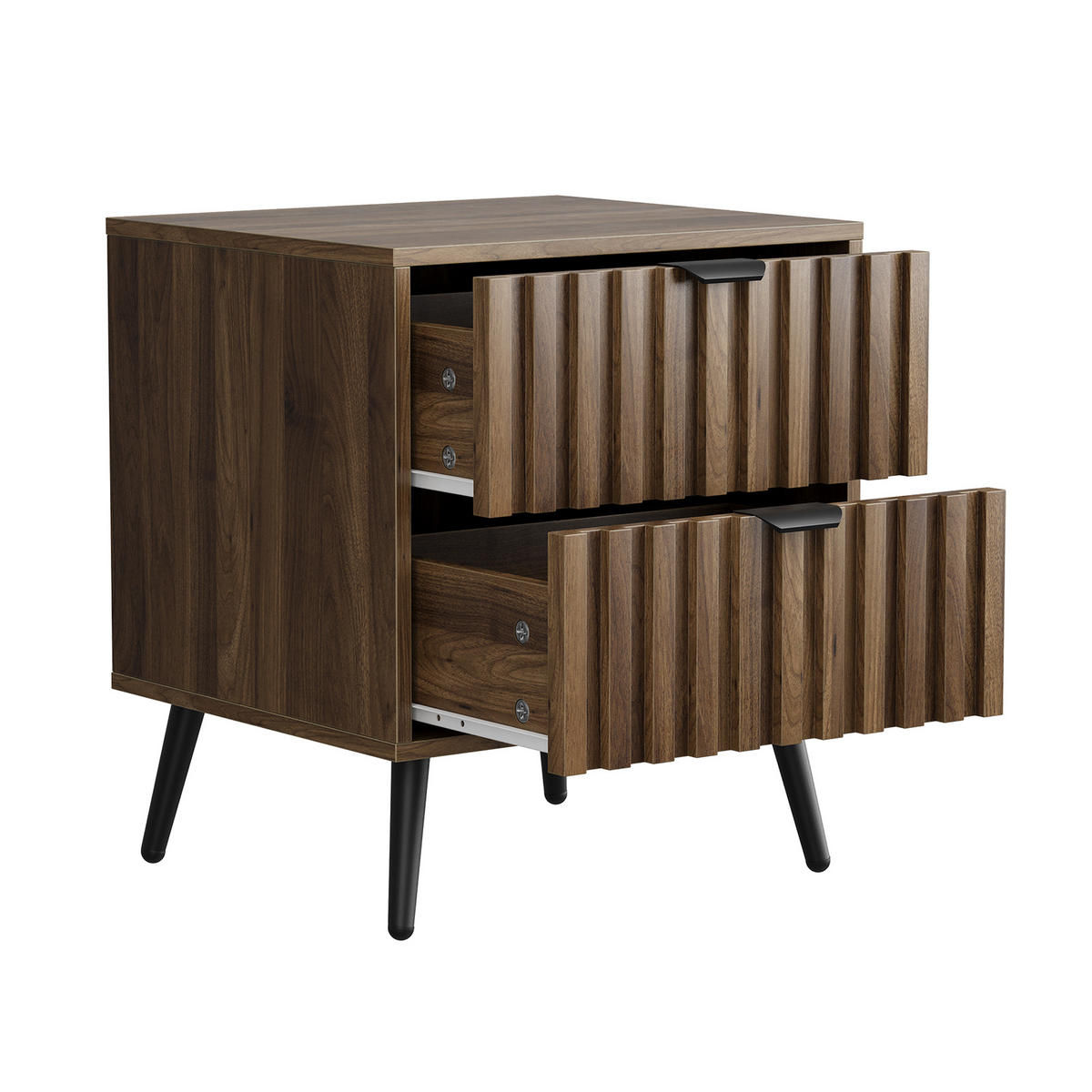 NACHTTISCH Walnuss 45 cm – Nachtkonsole Modern mit 2 Schubladen & Metallbeinen - Walnussfarben, Holzwerkstoff (45/53/40cm) - Urban Meuble