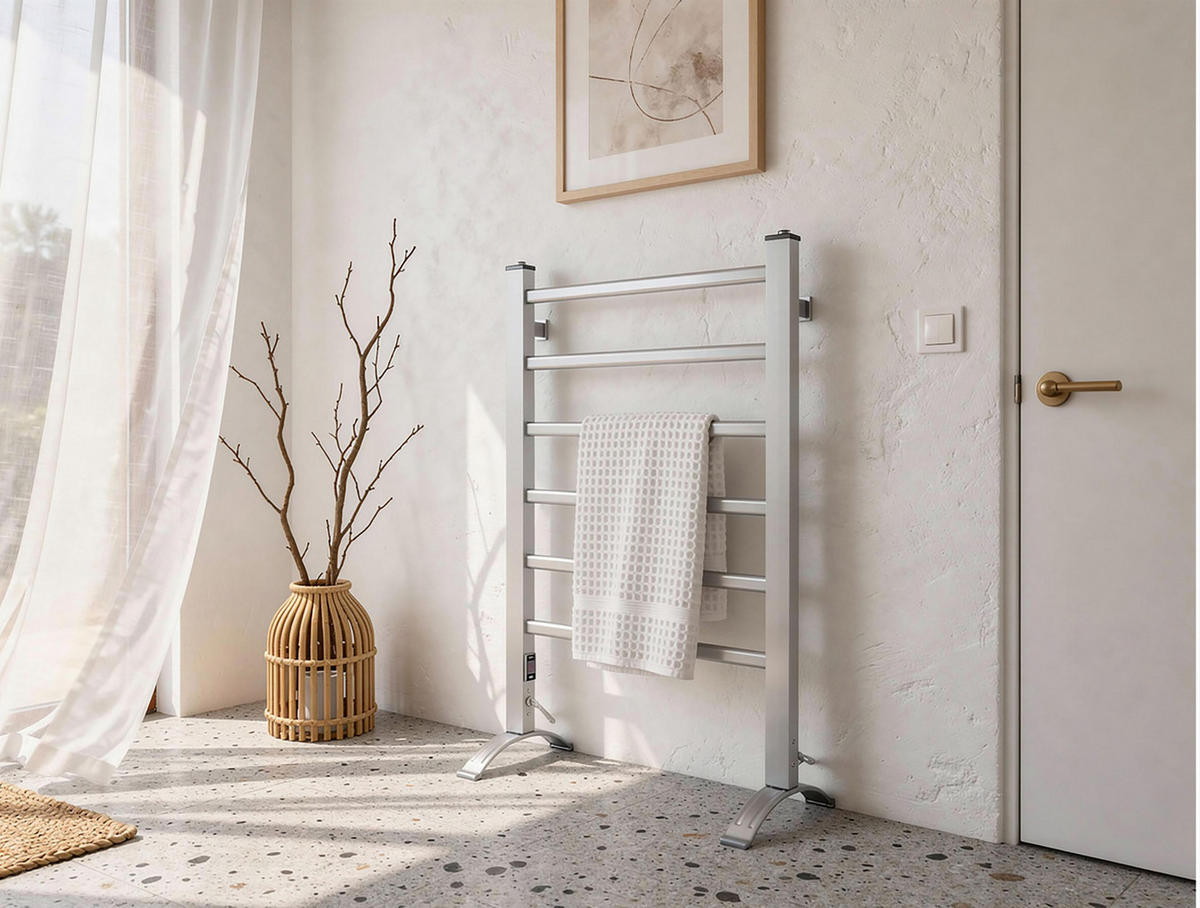 HANDTUCHTROCKNER Silber mit Elektrosystem und Wandhalterung 100 W - Silberfarben, Metall (53/90/36cm) - Purline