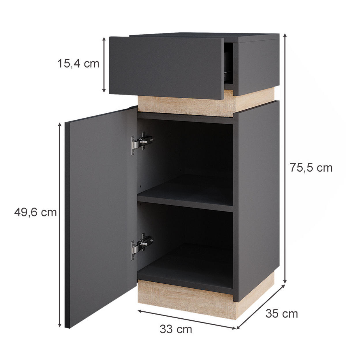 MIDISCHRANK Gloria Anthrazit 33 x 75.5 cm mit Tür und Schublade - Anthrazit, Holzwerkstoff (33/75.5/35cm) - Vicco
