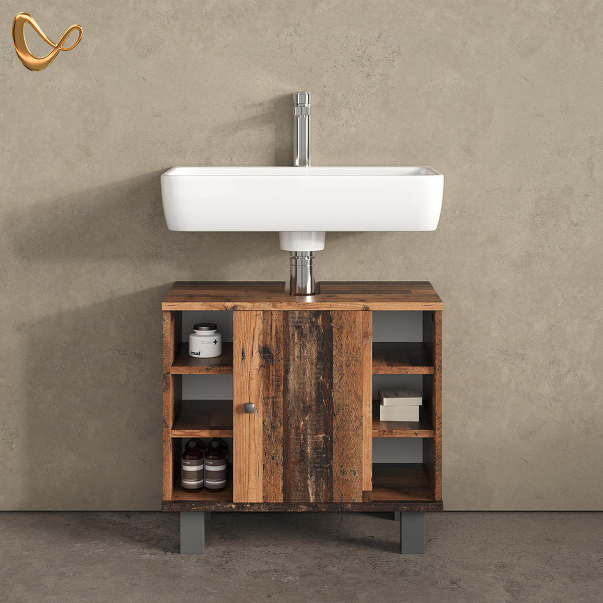 WASCHBECKENUNTERSCHRANK Fucino Antikholz 60 x 54 cm - Alteiche, Holzwerkstoff (60/54/32cm) - Livinity®