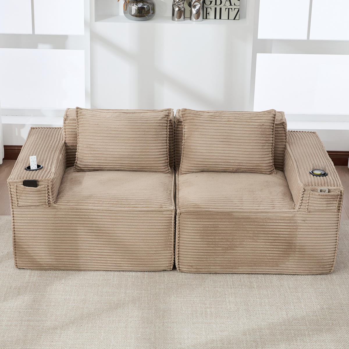 SOFA modulares 2-Sitzer 188 x 90 x 75 cm Cord Khaki - Braun, Kunststoff (188/75/90cm) - Meubliv