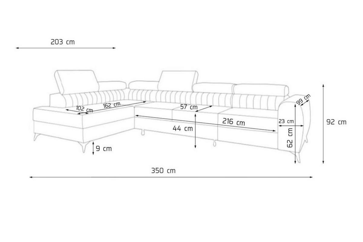ECKSOFA PIERO MAXI Links mit Schlaffunktion 195x125 Velours Blau - Blau/Schwarz, Holz/Textil (350/203cm) - Muffo