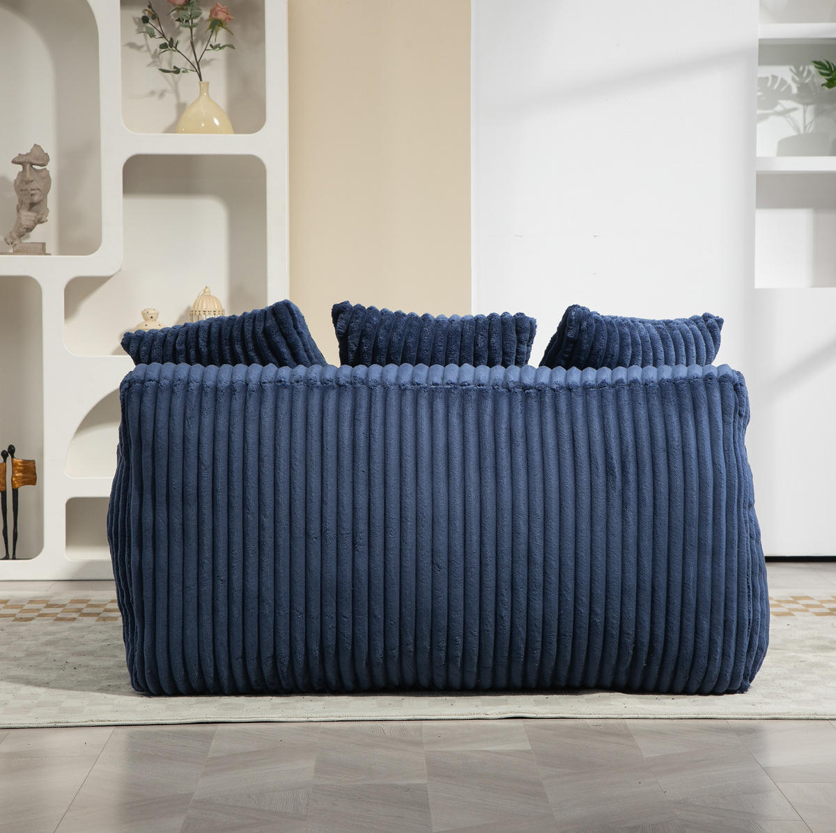 CHAISELONGUE aus Cord 125x155 cm Navy mit 3 Kissen - Blau, Textil (155/63/125cm) - Meubliv
