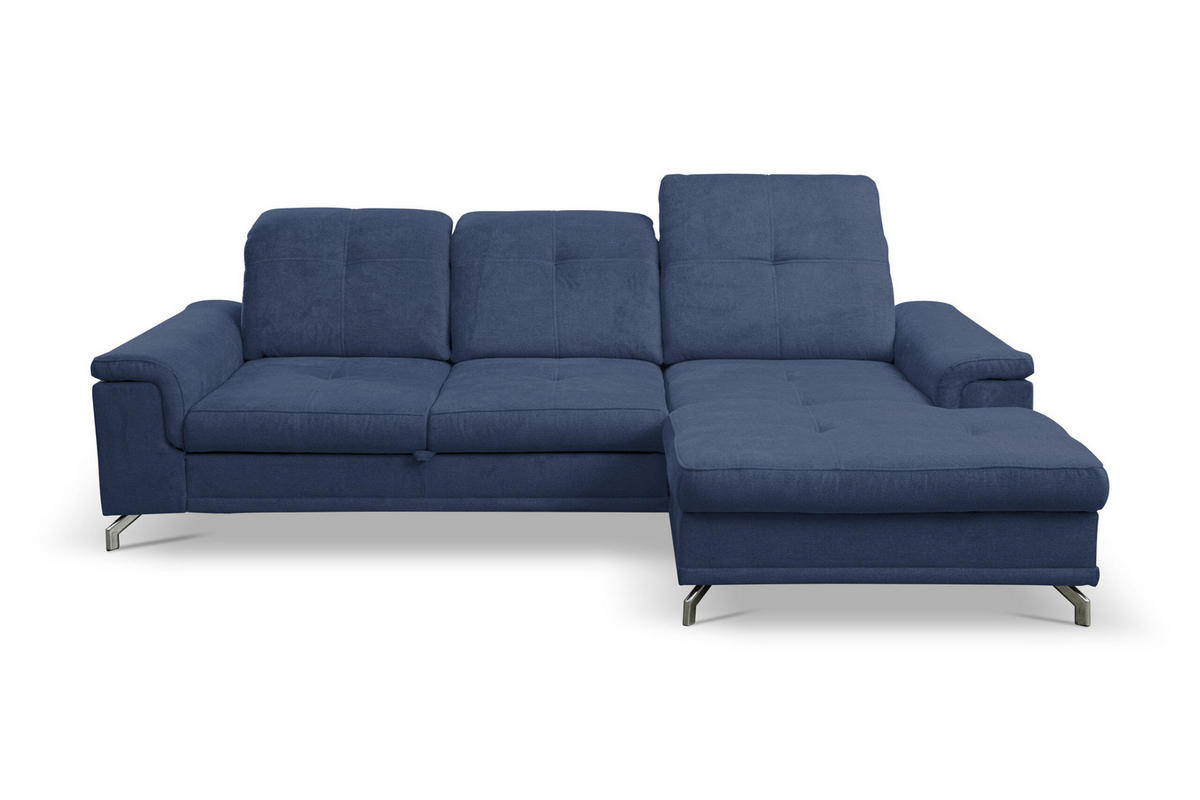 ECKSOFA PANAMA mit Schlaffunktion und Bettkasten, Farbe: Dunkelblau, Velourstoff, Ottomane Rechts - Dunkelblau, Textil (270/180cm) - VENASI MÖBEL