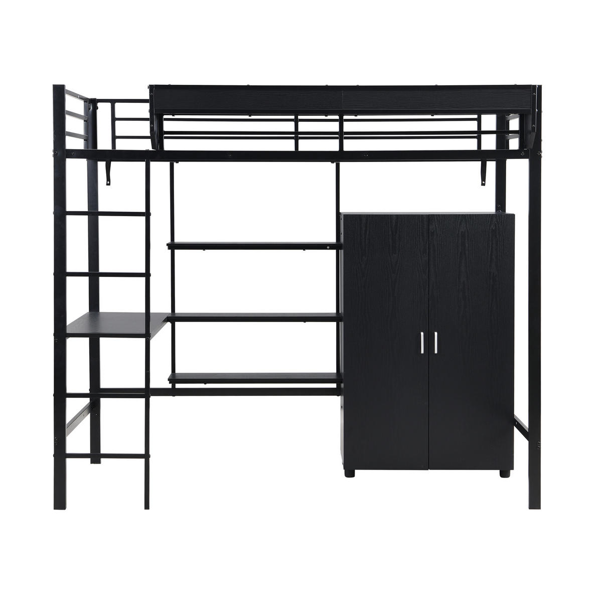 PATROVÁ postel 90/200 cm černá z kovu a dřeva s psacím stolem, šatní skříní a úložným prostorem - bílá, kov (90/200cm) - OKWISH