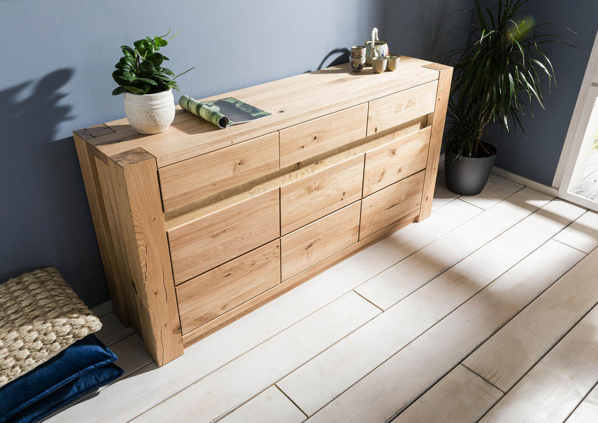 SIDEBOARD Wildeiche 173x40x85 beige geölt KENT #208 - Beige, Holz (173/85/40cm) - Massivmoebel24