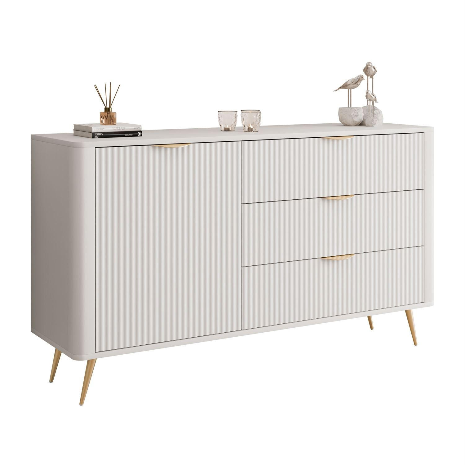 SIDEBOARD SCARLETT 138 1D3S MIT SCHUBLADEN BEIGE + GOLD - Beige, Holzwerkstoff (138/81/38cm) - Lookway