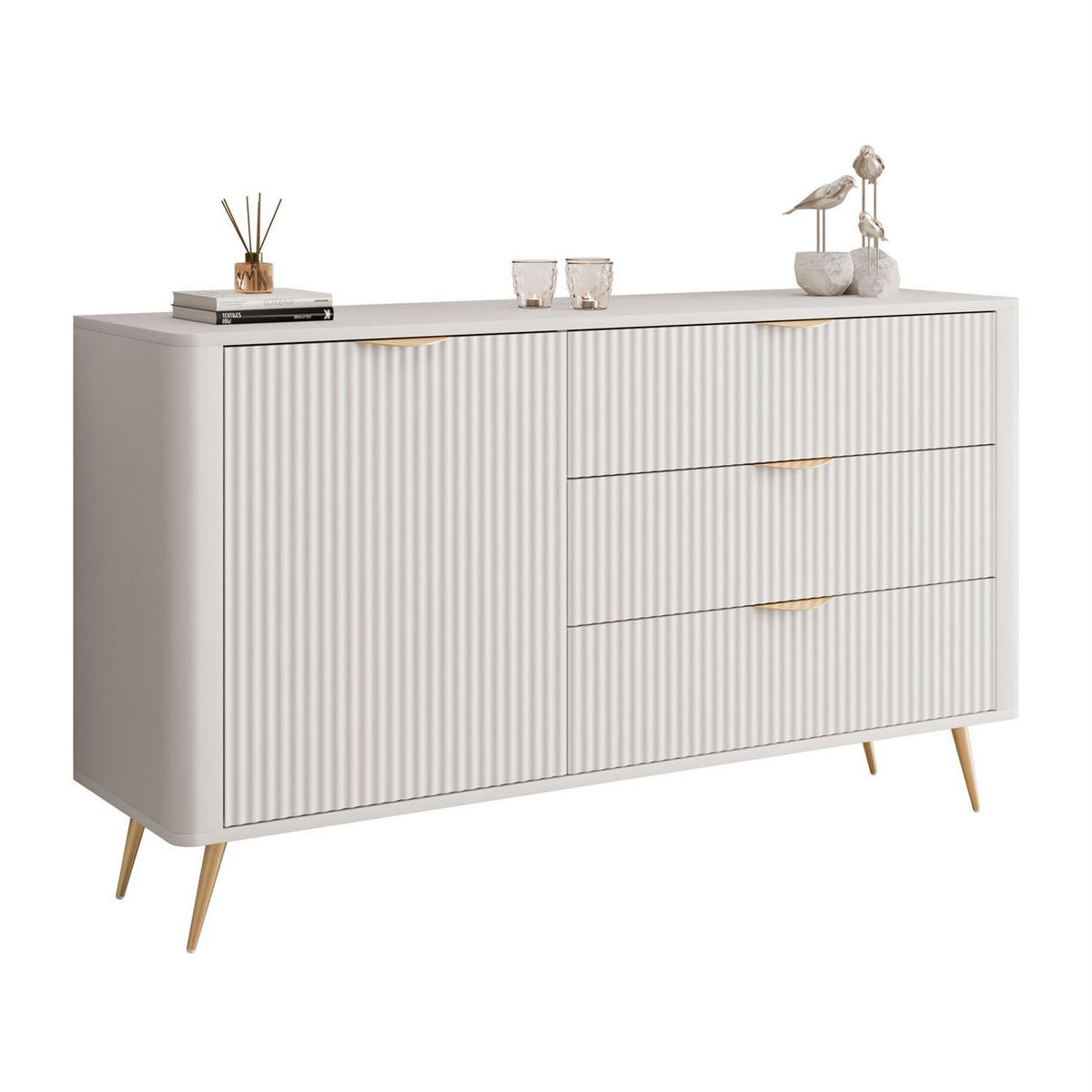 SIDEBOARD SCARLETT 138 1D3S MIT SCHUBLADEN BEIGE + GOLD - Beige, Holzwerkstoff (138/81/38cm) - Lookway