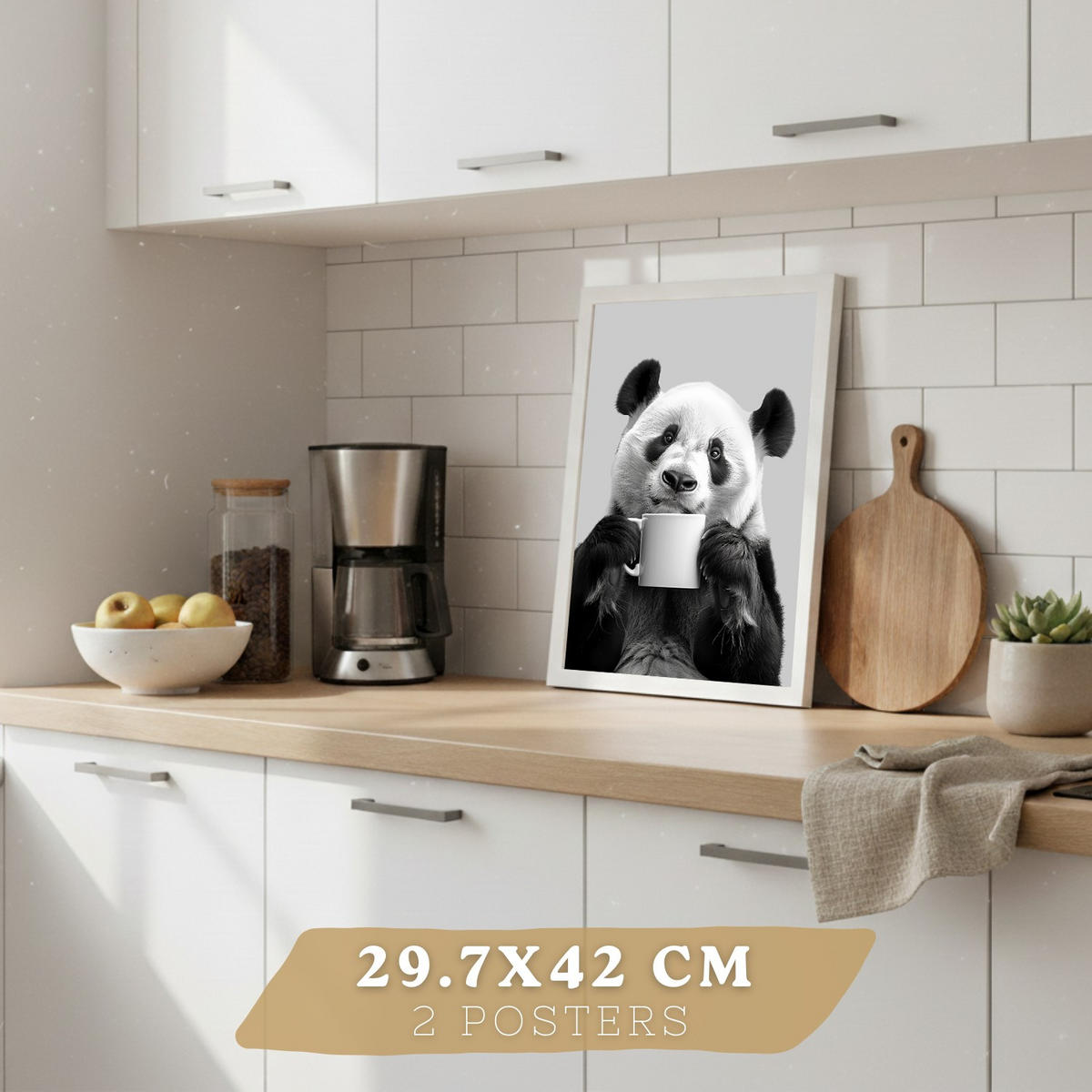 PLAKAT Sada 2 Panda Bears A3 Bílý rám - bílá, papír (29.7/1/42cm) - Nacnic