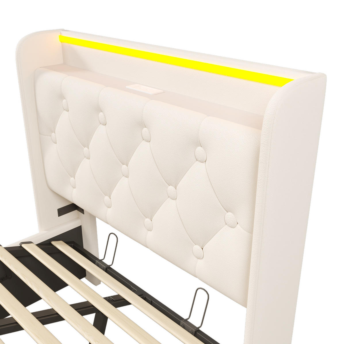 POLSTERBETT aus Kunstleder 90x200 cm in Weiß mit LED-Beleuchtung & USB-C - Weiß, Leder (90/200cm) - Modfu