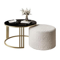 COUCHTISCH mit Hocker LORI Hochglanz gebürstetes Gold/Schwarz glänzend/Coral 65 - Schwarz, Metall (70/70/49cm) - Lookway