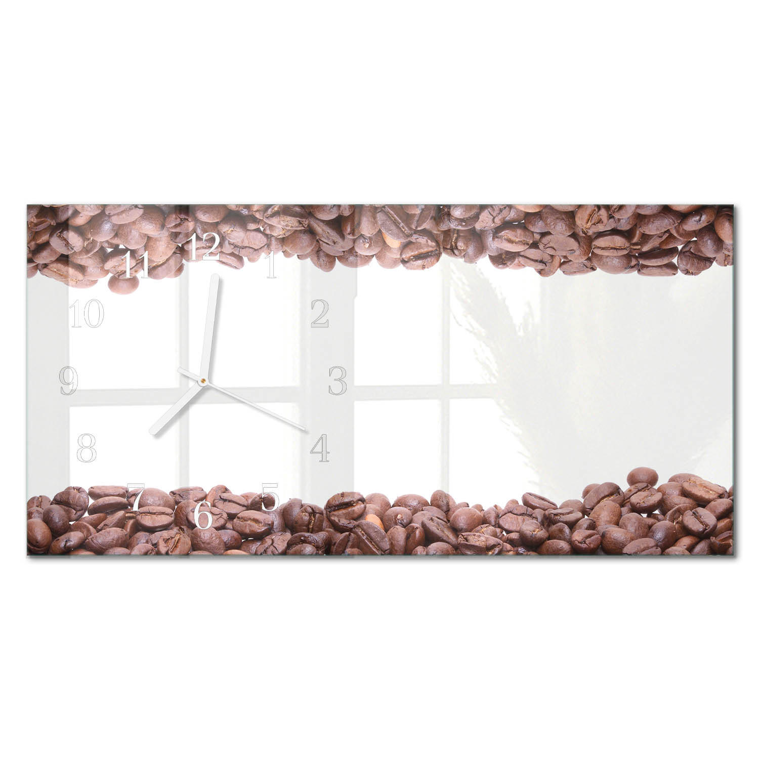 WANDUHR 60x30 cm - Kaffeebohnen - Braun, Glas (60/30/0.4cm) - TULUP