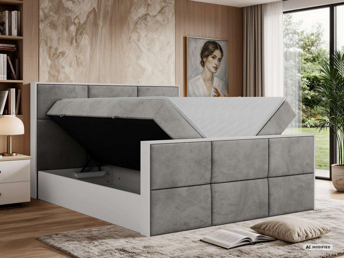 KONTINENTÁLNÍ POSTEL DELVIT DUO 140/200 - Světle šedá Samet - Topper Visco - H4 - černá/světle šedá, textil/plast (140/200cm) - MKS