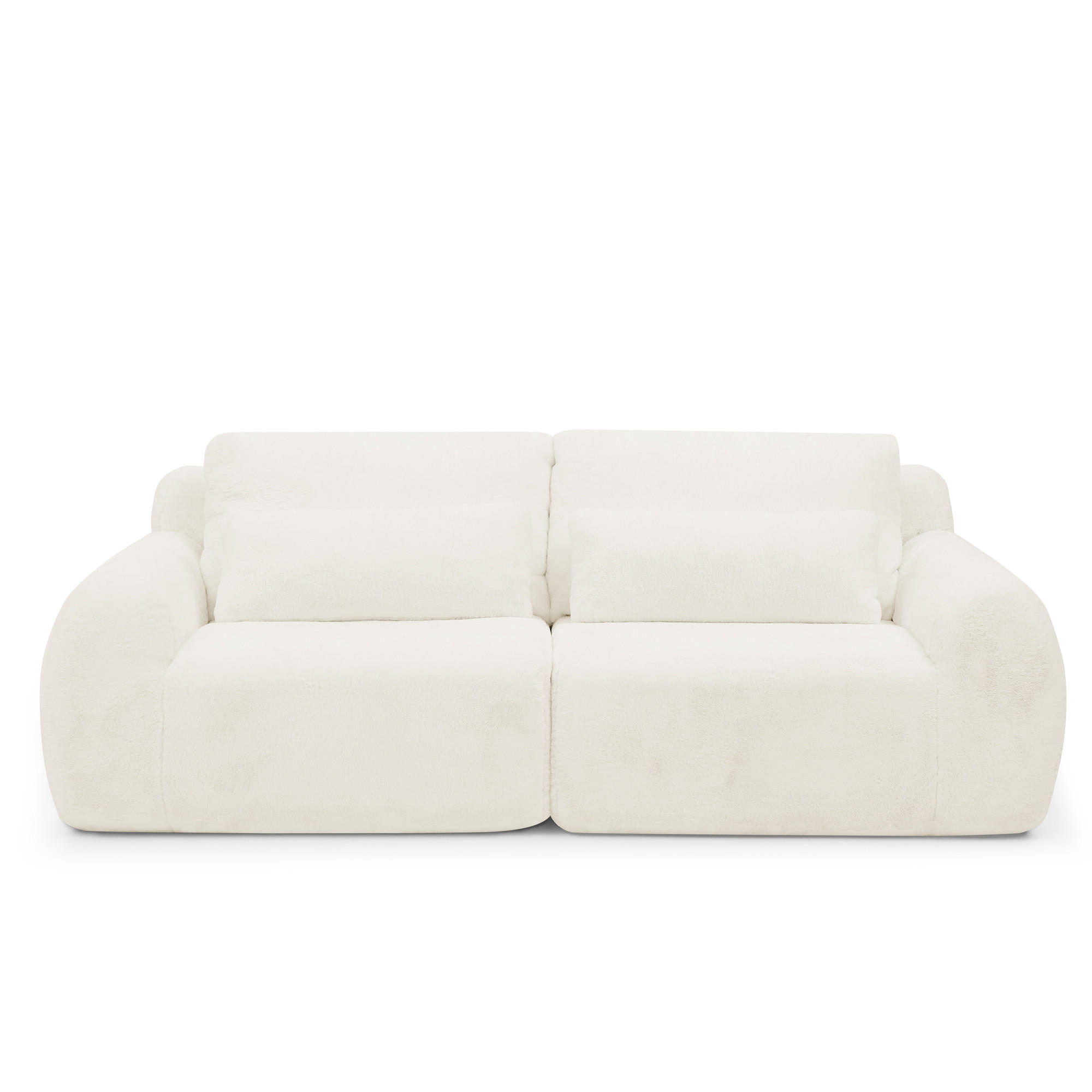 2-SITZER SOFA Kaninchenstil-Kunstfell Beige mit USB und Magazintasche - Beige, Textil (208/81/101cm) - WISHDOR