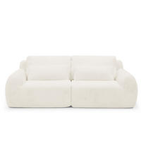 2-SITZER SOFA Kaninchenstil-Kunstfell Beige mit USB und Magazintasche - Beige, Textil (208/81/101cm) - WISHDOR