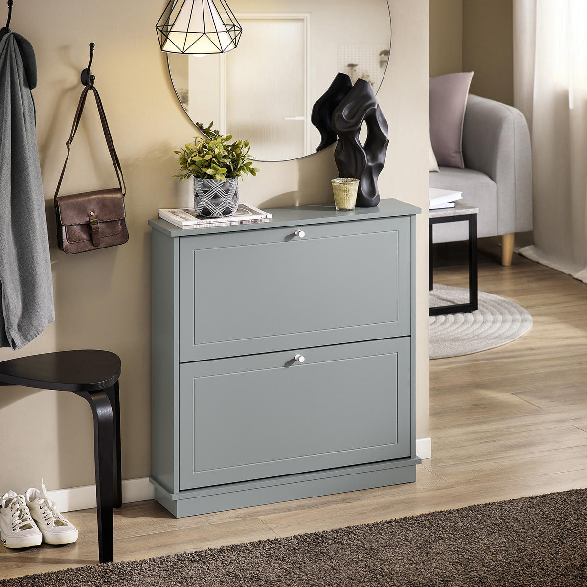 SCHUHSCHRANK Grau - Grau, Holzwerkstoff (76/79/18cm) - SoBuy