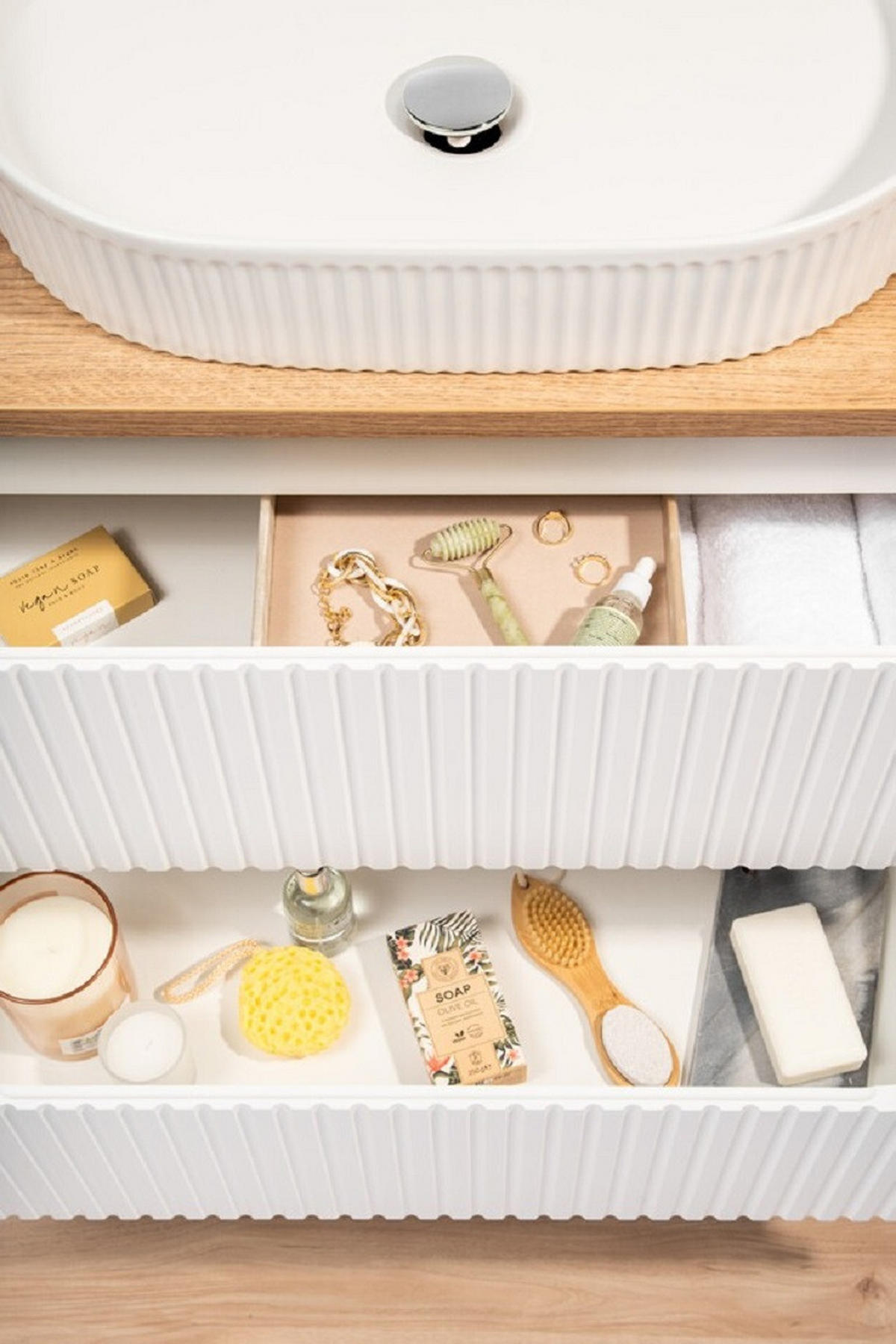 WASCHTISCHUNTERSCHRANK 60 cm 2 Teile - Nova White N BM105 in Weiß/Evoke Eiche - Weiß/Eiche Artisan, Holz (50/57/40cm)