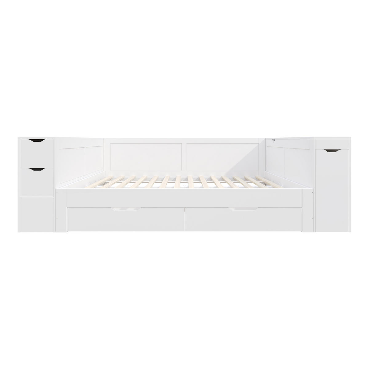 STAURRAUMBETT 140/200 cm DE-03096, mit Schubladen, Regalen und Nachttischen, in Weiß - Weiß, Holzwerkstoff (140/200cm) - ComfortXL