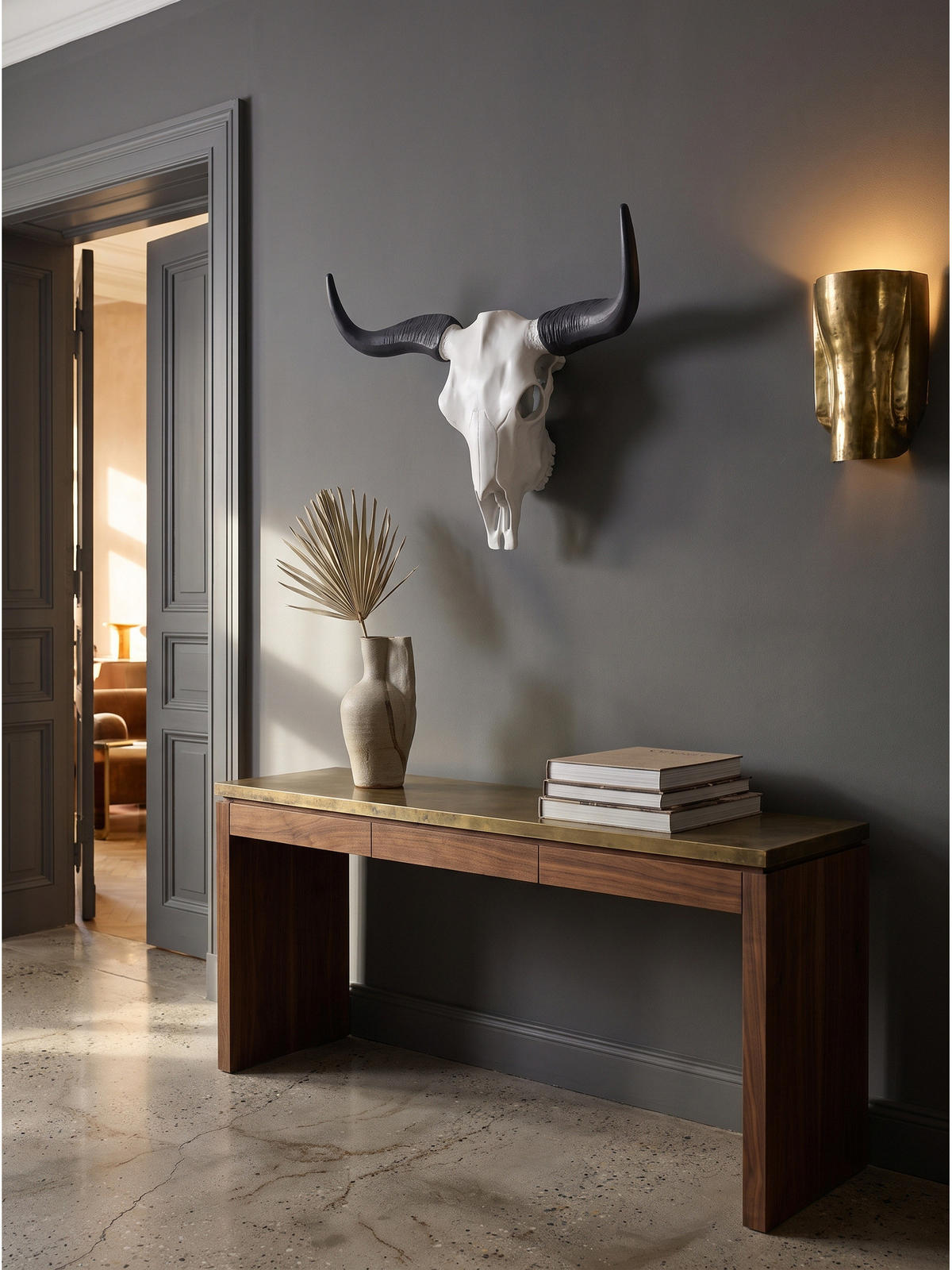 GEWEIH NAAB, Aluminium, Weiß-Schwarz, 55,5 x 14 x 40 cm - Weiß, Metall (55.5/40/14cm) - KADIMA DESIGN