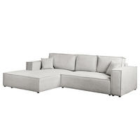 ECKSOFA mit Schlaffunktion - Longchair - Hellgrau/Schwarz, Kunststoff/Textil (294/185cm) - home24