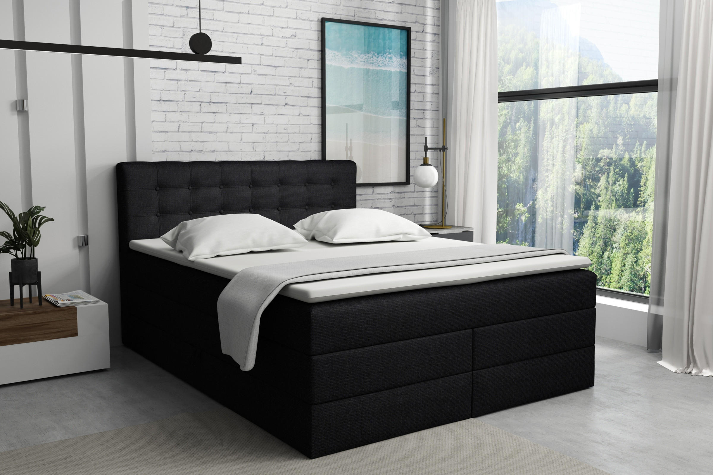 BOXSPRINGBETT SANTE 200/200 in Stoff Schwarz - Schwarz, Holz/Holzwerkstoff (200/200cm) - Deine Möbel 24