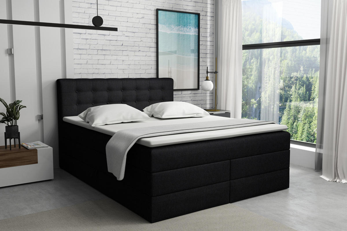 BOXSPRINGBETT SANTE 200/200 in Stoff Schwarz - Schwarz, Holz/Holzwerkstoff (200/200cm) - Deine Möbel 24