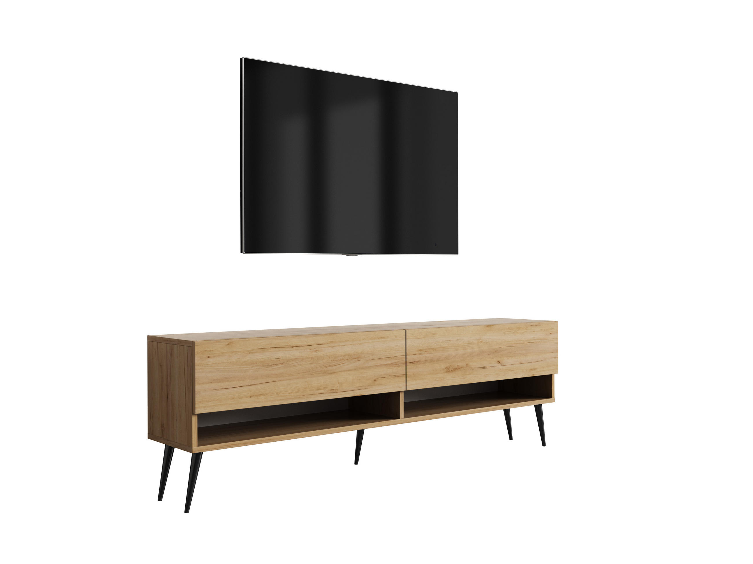 TV-LOWBOARD 170 cm Eiche Craft, schwarze schräge Beine, 170 × 32 × 52 cm - Braun, Holzwerkstoff (170/52/32cm) - 3XE LIVING