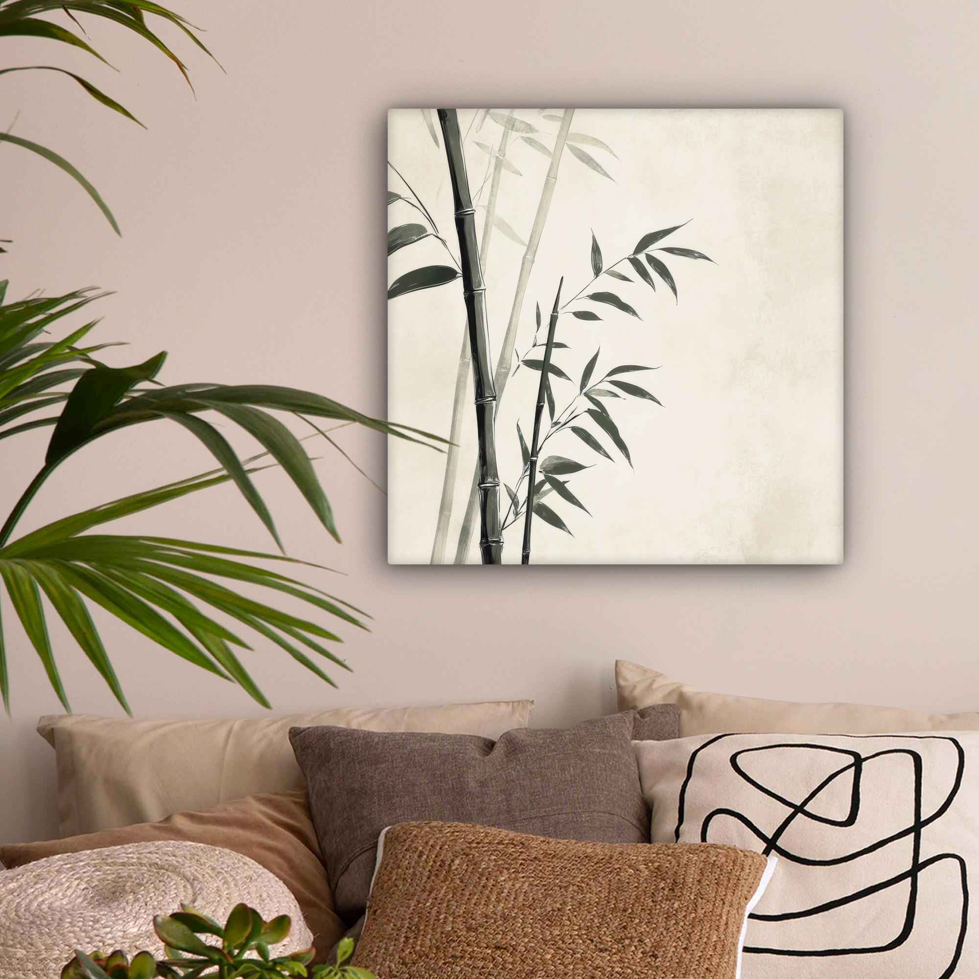 LEINWANDBILD Japandi - Bambus - Beige 50x50 cm - Eukalyptusholzfarben, Textil (50/50cm) - MuchoWow