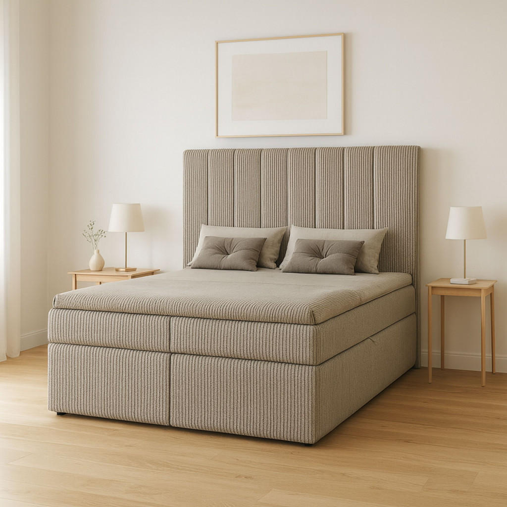 Thumbnail - Marpur Boxbett, Hellbraun, Textil, Höhe ca. 16 cm, 200x200 cm, Oeko-Tex® Standard 100, Schlafzimmer, Betten, Boxspringbe...
