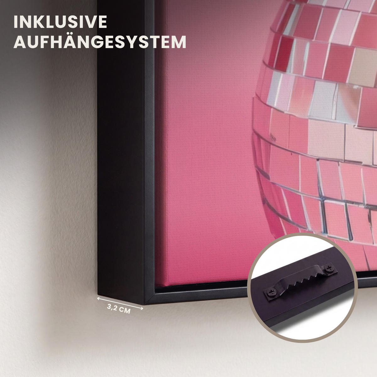 LEINWAND Bilder mit Rahmen - Schleife - Discoball - Kaninchen - 60x90 - Pink, Textil (60/90cm) - MuchoWow