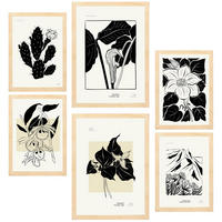 POSTER Set Mit 6 B & W Blumen 2 A3 & A4 Rahmen Aus Hellem Holz - Beige, Papier (29/3cm) - Nacnic