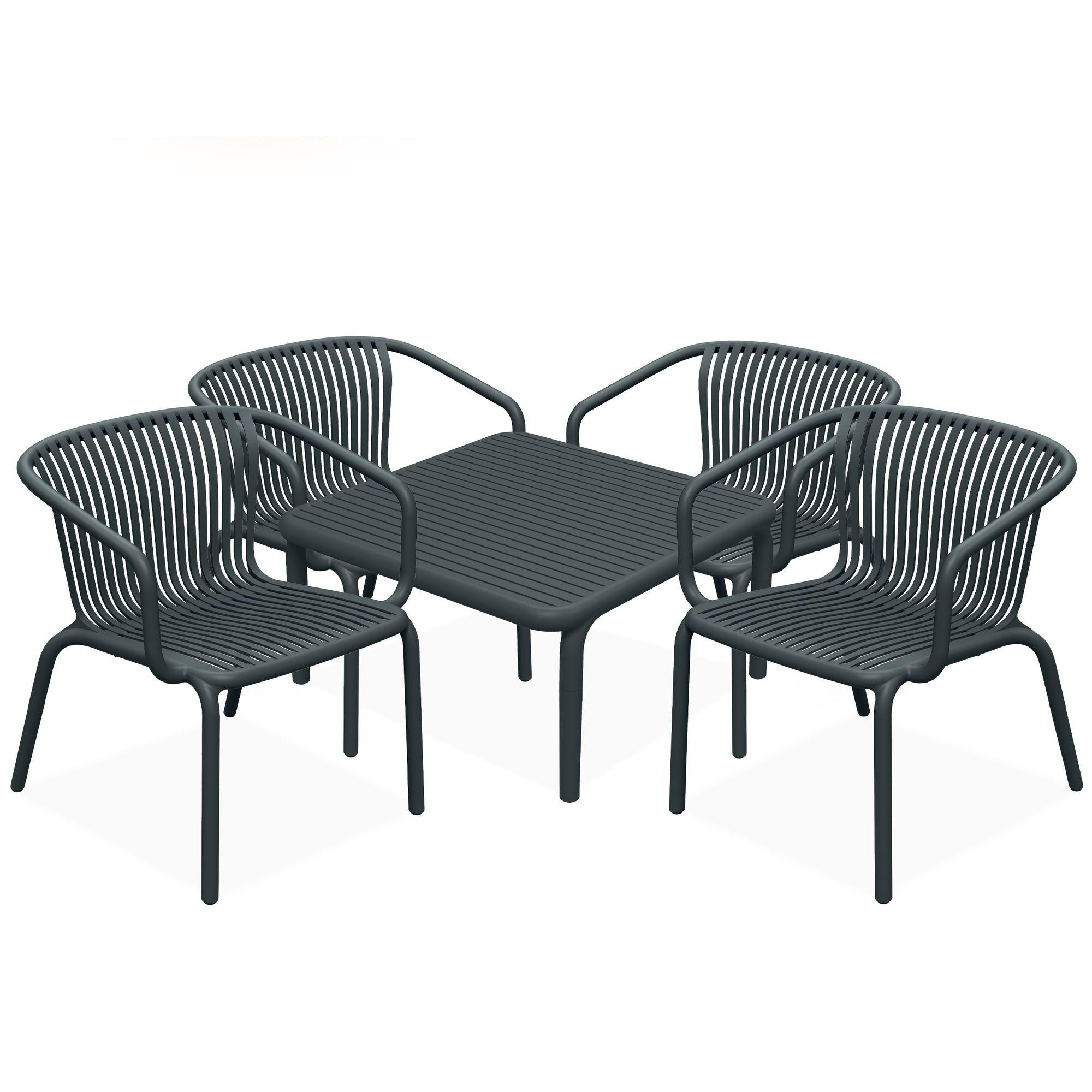 GARTEN ESSGRUPPE FICCARI, Gartenmöbel-Set 5-tlg, Anthrazit - Anthrazit, Kunststoff - KONSIMO®