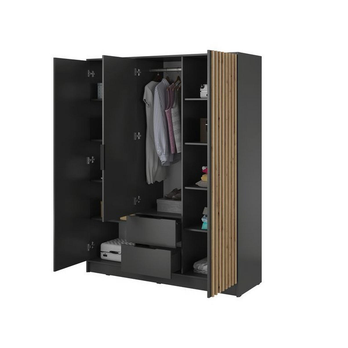 KLEIDERSCHRANK – 155 cm – Nelly – Graphitfarben - Graphitfarben, Holzwerkstoff (155/200/51cm) - hi-markt