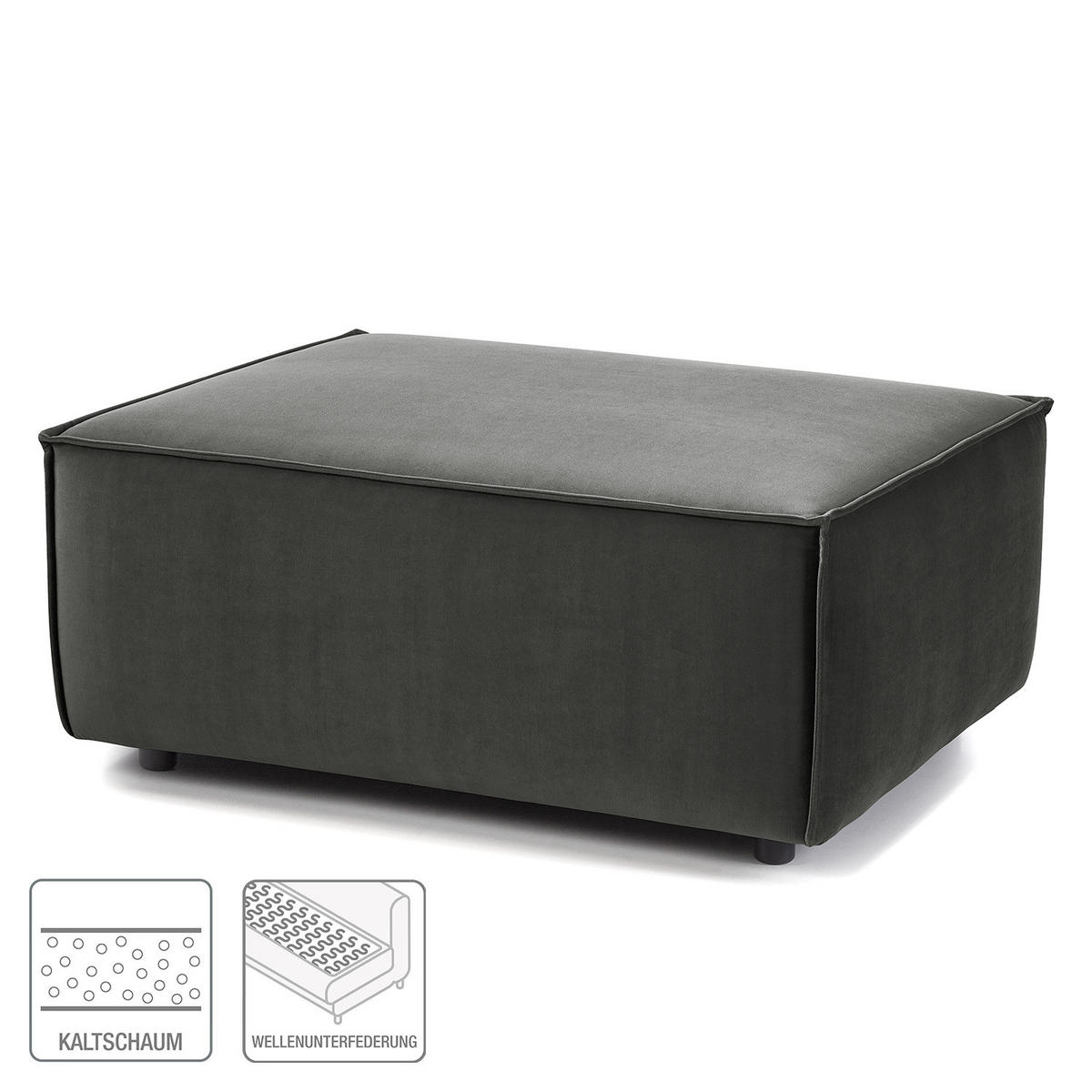 POLSTERHOCKER rechteckig - Schwarz/Grau, Kunststoff/Textil (97/40/79cm) - home24