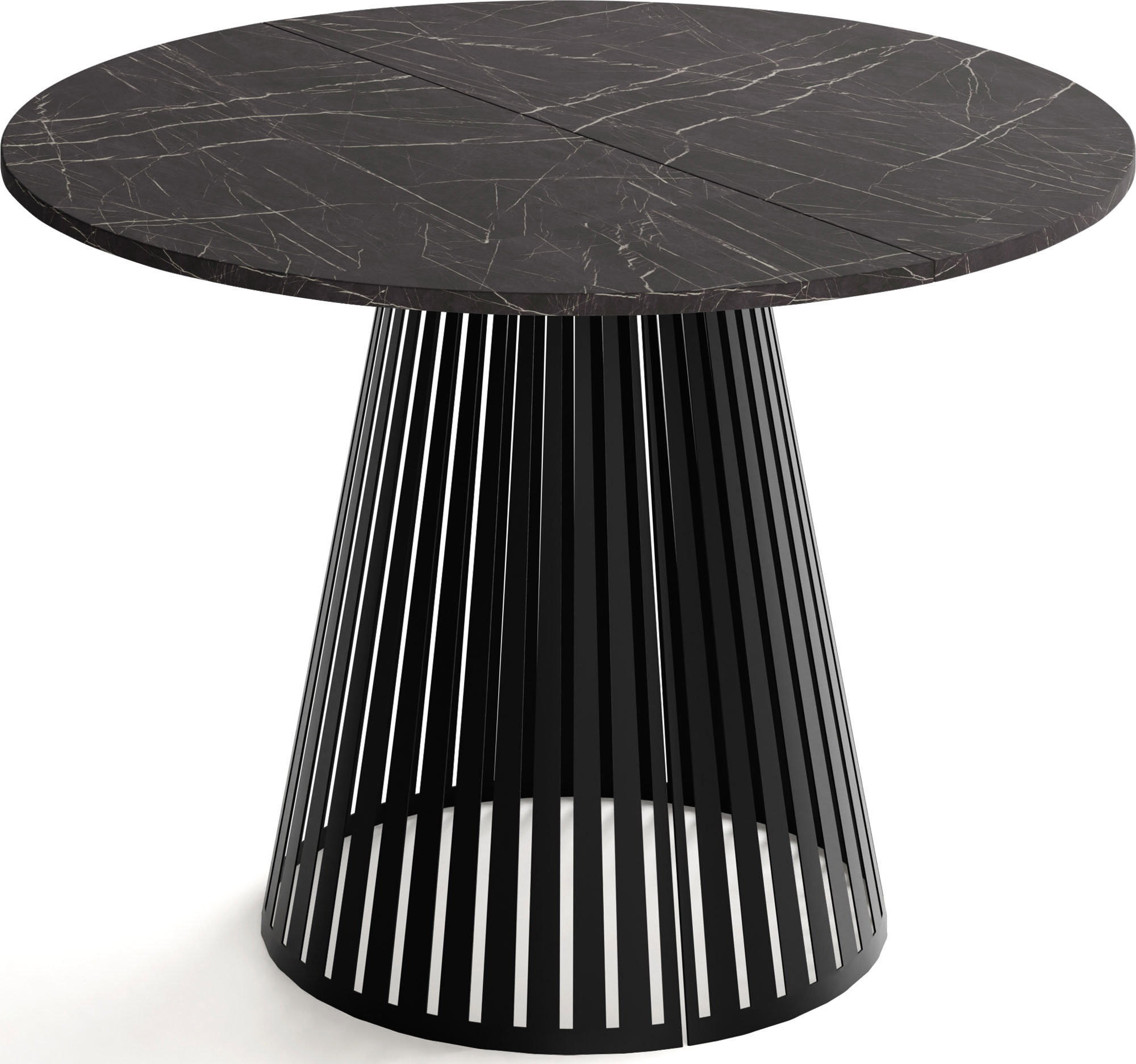 ESSTISCH Naro rund ausziehbar mit Schwarzem Lamellen-Metallgestell, Marmor Schwarz 100-180/100/76 cm - Anthrazit/Schwarz, Holzwerkstoff/Metall (100/176/76cm) - WFL GROUP