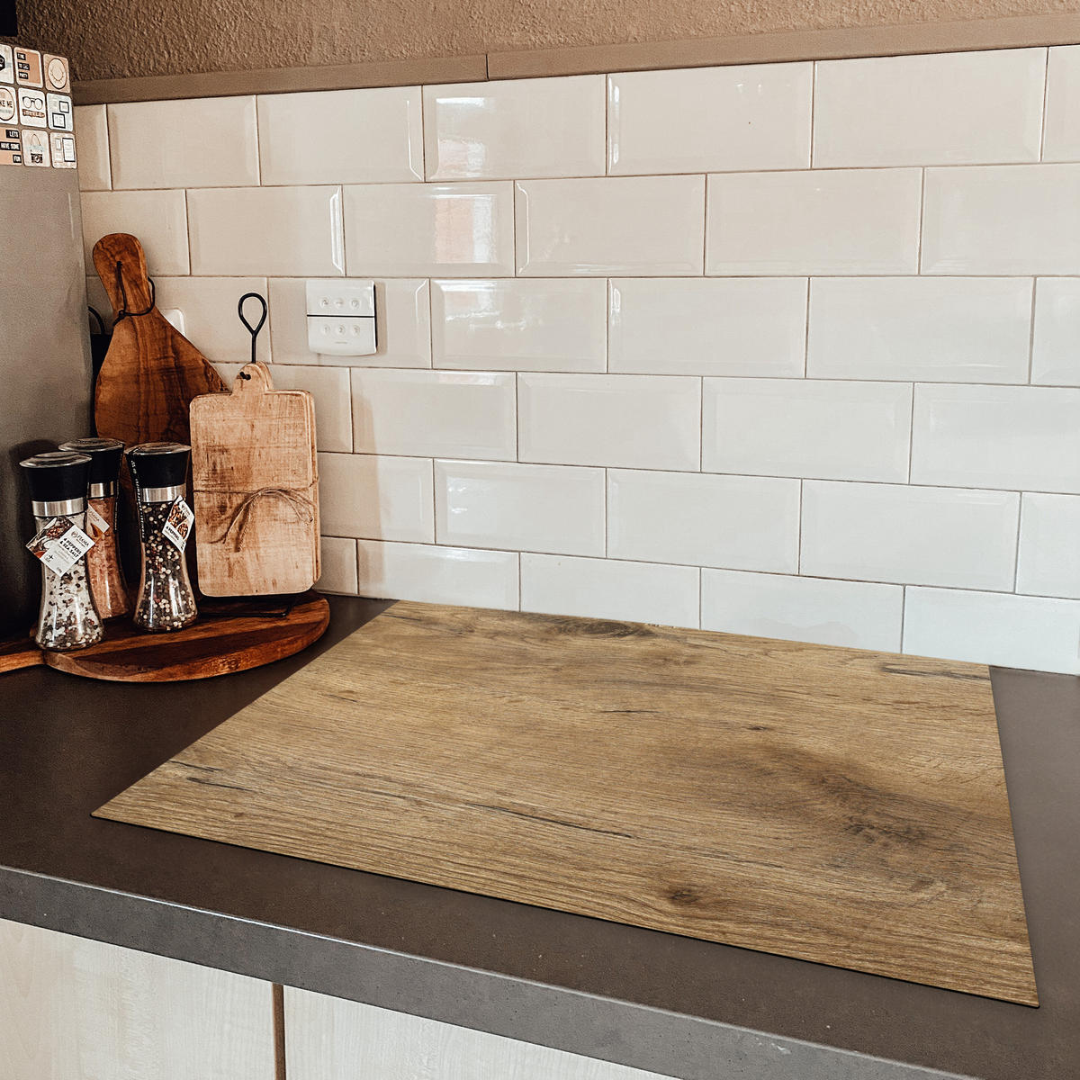 HERDABDECKPLATTE Holz - Braun - Holzoptik 71x52 cm - Eichefarben, Kunststoff (71/0.2/52cm) - MuchoWow