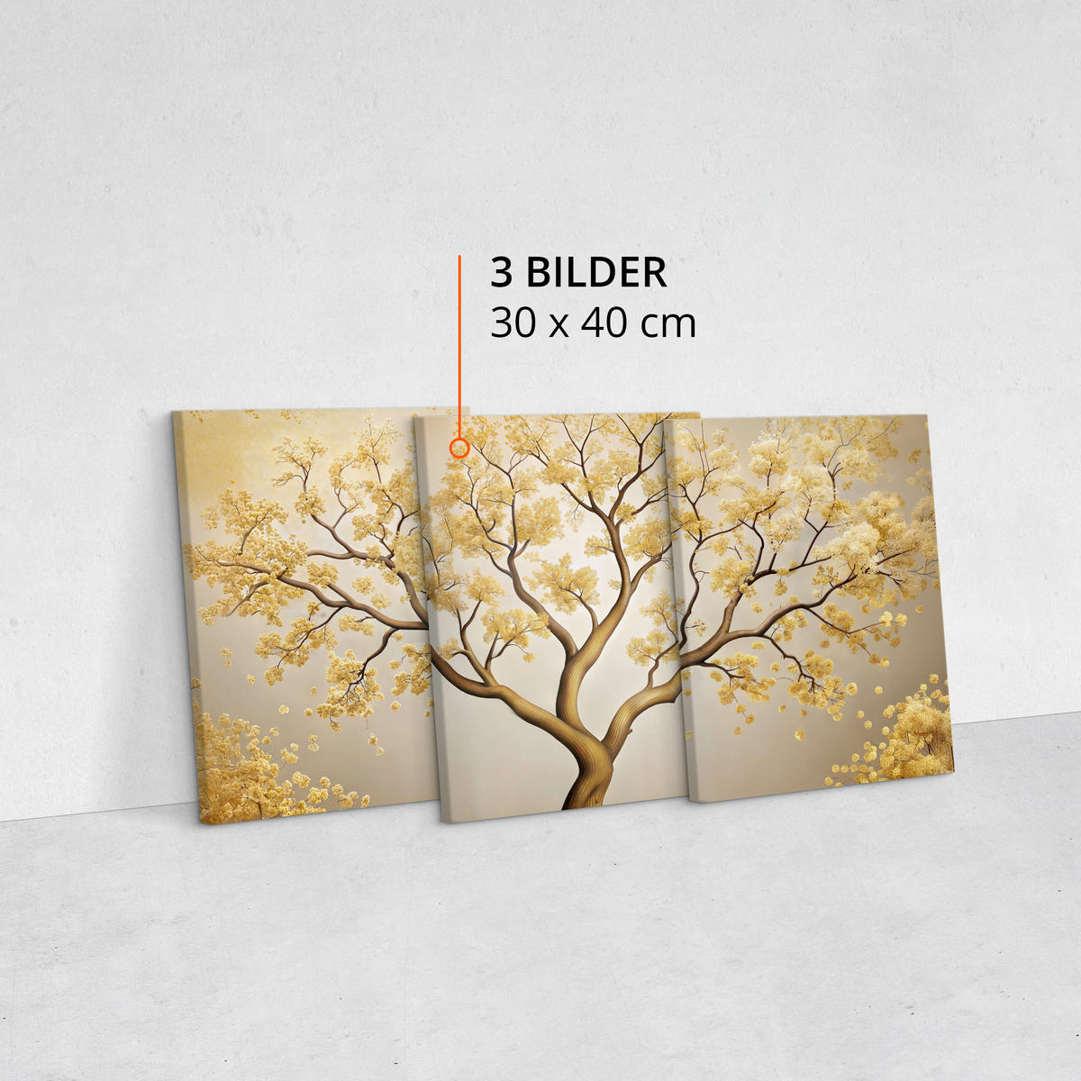 LEINWANDBILDER 3-es Set Baum Blumen - Beige/Weiß, Textil (90/40cm) - Muralo