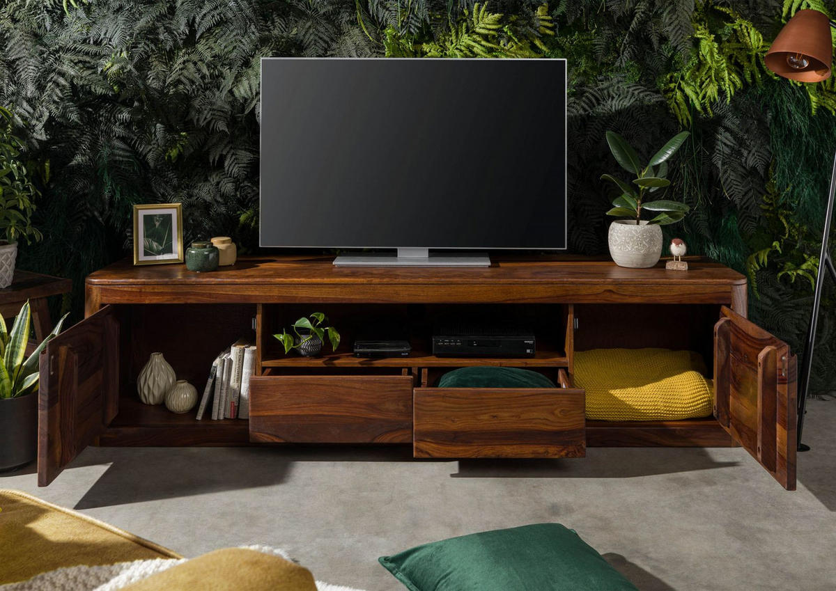 TV-BOARD Sheesham 200x45x50 walnuss gewachst TORONTO #251 - Walnussfarben, Holz (200/50/45cm) - Massivmoebel24