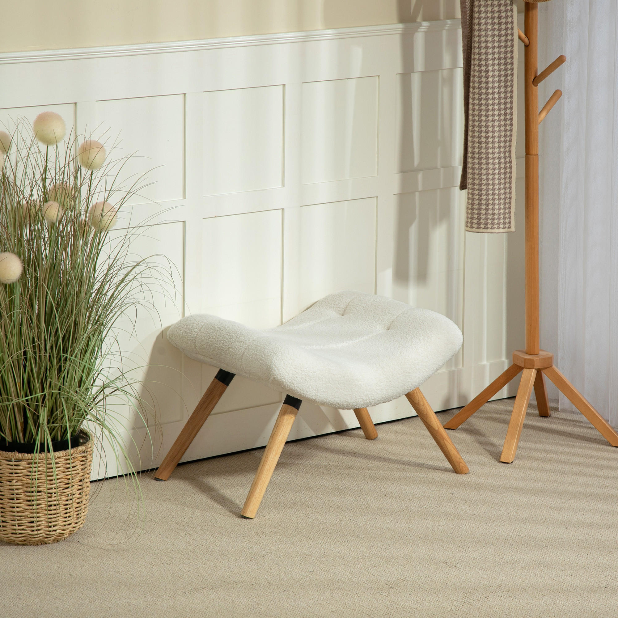 SITZHOCKER, bis 120 kg belastbar, 60,5 x 45 x 38 cm, Cremeweiß - Weiß, Kunststoff (60.5/38/45cm) - HOMCOM