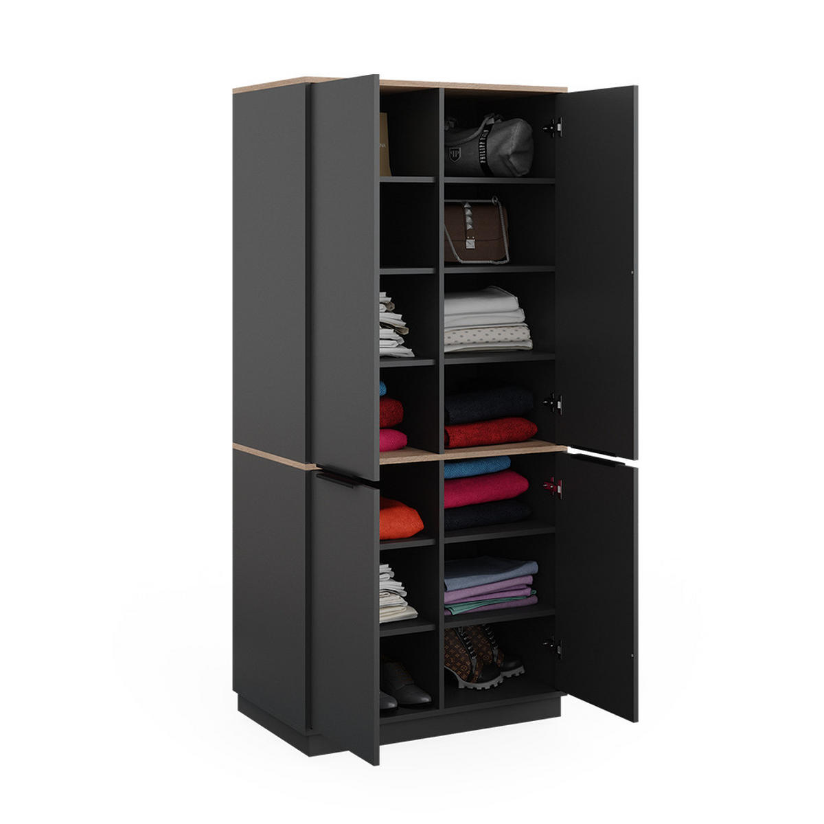 KLEIDERSCHRANK Betti Anthrazit 82 x 179 cm mit 4 Türen - Anthrazit/Sonoma Eiche, Holzwerkstoff (82/179/50cm) - Vicco